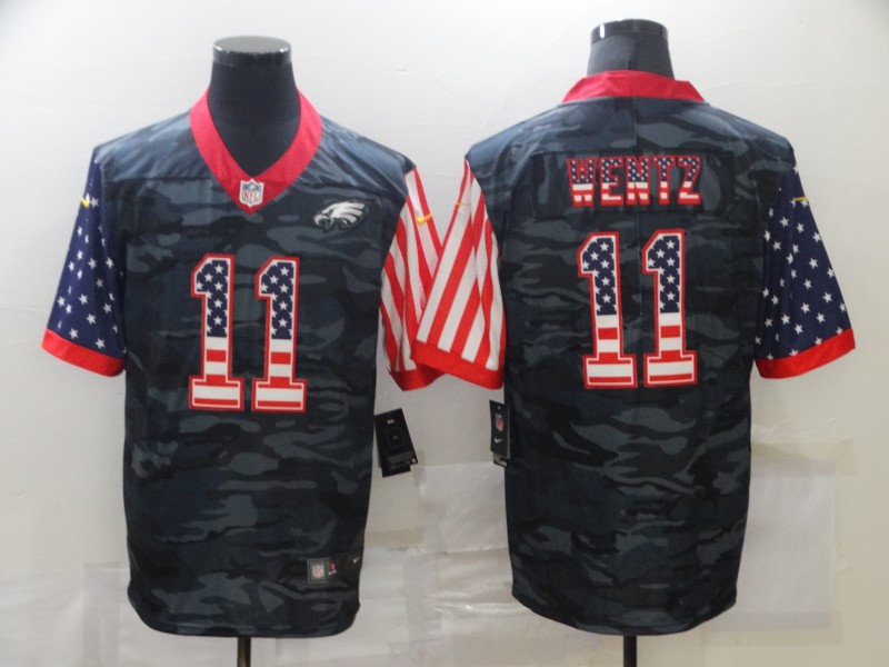 Men's Philadelphia Eagles #11 Carson Wentz 2020 Camo USA Flag Limited Stitched NFL Jersey